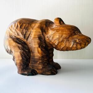 Vintage Bear Hand Carved Wood Sculpture Figurine